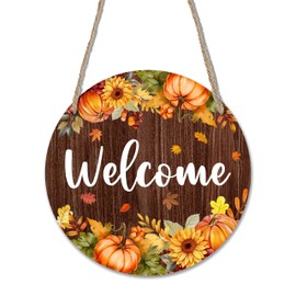 Fall Wooden Sign for Front Door - Maple Leaf Pumpkin - 10" House Welcome Sign, Round Wood Hanging Sign for House Decor Home Decor, Gifts & Accessories - A05