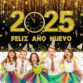 Feliz Año Nuevo Banner Backdrop Decorations, Feliz Año Nuevo Decorations 2025, Black Gold New Year Party Decorations Banner Backdrop for 2025, New Years Eve Party Supplies