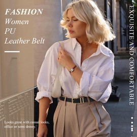 XZQTIVE 2Packs Fashion Women Leather Belts For Jeans Pants Ladies Leather Waist Belt with Gold Buckle, XL, Black+Brown