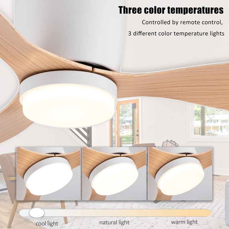 GESUM 42" Flush Mount Ceiling Fan Light with 3 Colors,