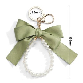 OBEISN Cute Keychain with Bow and Beads for Women, White Fabric Keychain with Bow and Metal, Unique Bag Charm, Silver3, S