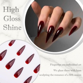 Burgundy Almond Press On Nails – 24PCS Long False Nails with Glossy French Tip, Stick-On Reusable Acrylic Design, Full Cover for Women’s Art, Suitable for Wedding, Cosplay, and Daily Wear