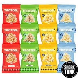 Tantos! Puffed Pasta Chips, Healthy Pasta Snack by Top Chef Joe Sasto, As Seen on Shark Tank, Plant Based, Low Calorie, Crunchy Chips, Variety Pack, Marinara, Pesto, Cacio e Pepe, Classico, Gourmet Bold Flavors, 1oz 12 Pack 3 of Each Flavor, Variety