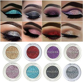 AQUAPURITY PHOERA GLITTER EYESHADOW PRESSED PIGMENT SHIMMER METALLIC EYE SHADOW EYE FACE BODY PALETTE SPARKLY MAKEUP (103 SKY BLUE)