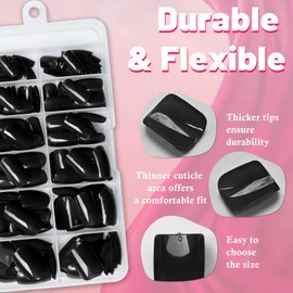 AddFavor Black Press on Nails Short Square - 240pcs Black Fake Nails Press on Nail with Nail Glue & Adhesive Tabs, 10 Sizes Glue on Nails for Women & Girls Fingernails Manicure
