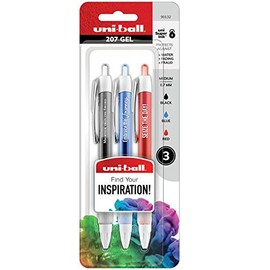 Uniball Signo 207 Pens, Inspirational Sayings Uni Ball Retractable Gel Pens, 3 Pack, Medium Point 0.07 Mm, Assorted Colors, Black Blue & Red Colors, Uni-ball Vibrant Colored Pens For Note Taking
