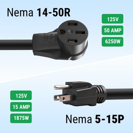 Morec Adapter Cord NEMA 5-15P Male to 14-50R Female, 15Amp 110 Volt Adapter Cord, Power Cord Power Connector for Level 1 EV Chargers (not for RVs)