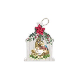 Fratelli Bonella | Christmas Decoration - in Poplar Wood- to rest on the table or to hang on the Christmas tree- Nativity scene 15x16 cm | Made in Italy (Lanterna)