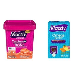 Viactiv Viactiv Calcium Soft Chews, Caramel, 60 Count + Omega Boost Supplement, 1200 mg Omega-3s, 60 Chewable Gel Bite Gummies