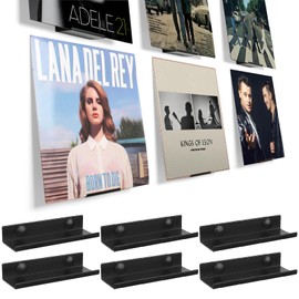 BiJun Vinyl Wall Mount 6 Pack, Black Metal Vinyl Holder Wall Display Shelf Record Wall Mount Stand for Albums LP Minimalist Record Wall Storage Set for CD Display in Office Home