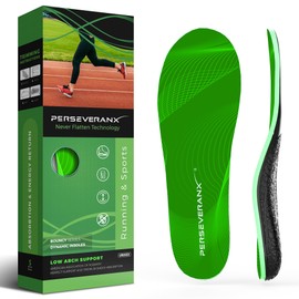 PerseveranX NASA Grade Green Running Sports Insoles – Semi-Rigid Low Arch Support Insoles Men Women - Shoe Insoles for Running & Sports