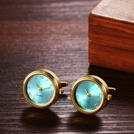 Avaner Cufflinks Watch Gold Round: Cufflinks Watch Men's Cufflink Roman Numeral Scale Analogue Quartz Watch for Shirt Wedding Business, Alloys, Not applicable