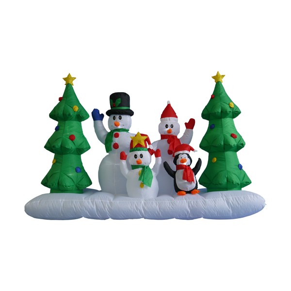 8 Foot Wide Inflatable Snowmen Family with Penguin and Christmas Trees Party Decoration Lights Decor Outdoor Indoor Holiday Decorations, Blow up Lighted Yard Decor, Lawn Inflatables Home Family