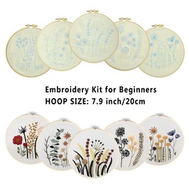 GOGLAM Embroidery Kit for Beginners, 5 Sets Cross Stitch Kits, Needlepoint Kits for Adults with Stamped Flower Pattern, Hoop, Needle, Women Embroidery Starter DIY Kit