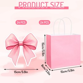 FYSUIMU 24 Pcs Pink Bow Paper Gift Bags Bowknot Coquette Party Favor Bags with Handle Preppy Goodie Candy Treat Bags for Birthday Baby Shower Bachelorette