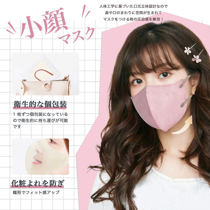 [モエライフ] 【個包装・50枚入・バイカラー】マスク 不織布 立体マスク 小さめ 使い捨てマスク 不織布マスク 3dマスク バイカラー 不職布マスク