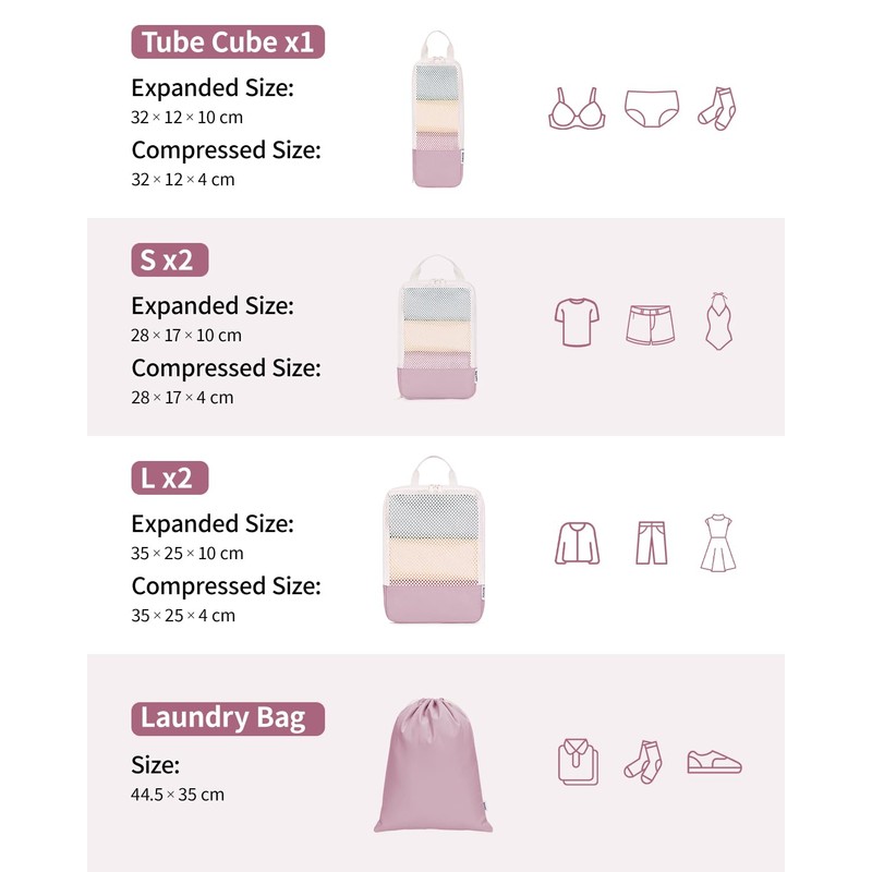 Narwey 6 Set Compression Packing Cubes for Backpack and Suitcases,