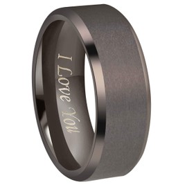Crownal 6mm 8mm Gunmetal Tungsten Wedding Couple Bands Rings Men Women Matte Brushed Finish Center Engraved "I Love You" Size 5 To 17 (Gunmetal 8mm,9)