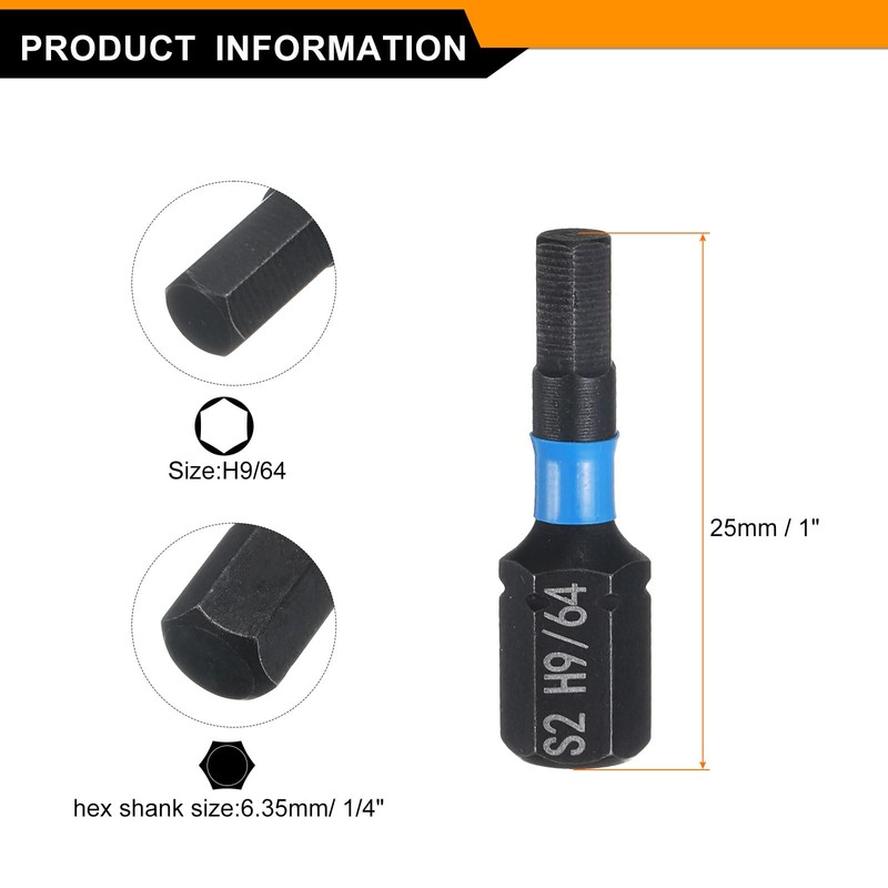 HARFINGTON 4pcs H9/64 SAE Hex Screwdriver Bit 1/4" Hex Shank