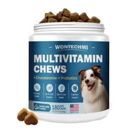 WONTECHMI Dog Multivitamin, Glucosamine Chondroitin for Dogs, Krill Oil, Probiotics, Dog Vitamins and Supplements for Heart, Hip & Joints, Immune Health, Digestion, Skin, Coat (180 Chews, Wagyu Beef)