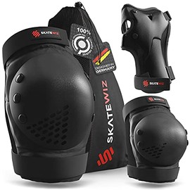 SKATEWIZ Skate Pads - Skateboard Pads for Kids 8-14 - Smash - Size M/L in Black - Skating Pads Knee Pads for Roller Skating Pads Kids Knee Pads - Skateboard Gear Kit Protection Skate