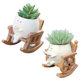 Ysislybin Smiley Face Flower Pot, 2 Pack Rocking Chair Flower Pot Cute Indoor Outdoor Flower Pots with Drainage Hole for Indoor and Outdoor Decoration