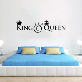 ANFRJJI Royal Crowns - Princess Queen King - Mr & Mrs Wall Decals (Effect 33" x 8") - Removable PVC Stickers for Bedroom (Black-JWH318-Queen King)