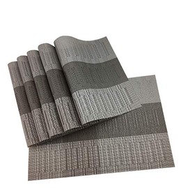 Gugrida Exquisite Woven Vinyl Placemats for Dining Table Heat Resistant PVC Bamboo Style Table Mats (6, Ombre Black Gray)