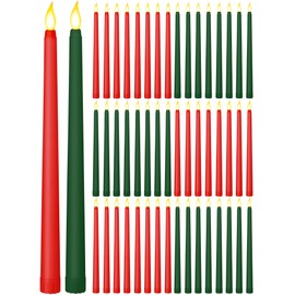 Funtery 48 Pcs Flameless LED Taper Candles 11 Inch Battery Operated Flickering Candles Bulk for Christmas Church Wedding Party (Red, Green, Classic Style)