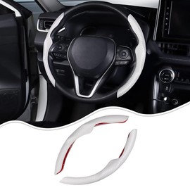 OFFCURVE Carbon Fiber Car Steering Wheel Covers Steering Wheel Covers Steering Wheel Tray Car Decorations D and O Shape Steering Wheel Cover Suitable for Most Car Models,2PCS,37-38CM（White）