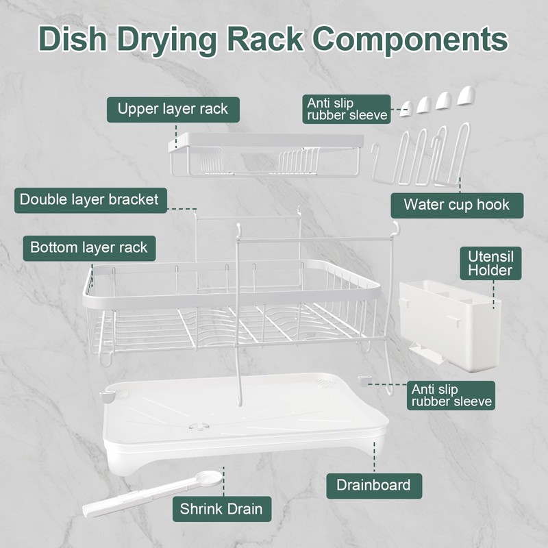 LIYI Dish Drying Rack,Large Dish Rack for Kitchen Counter,2-Tier Dish