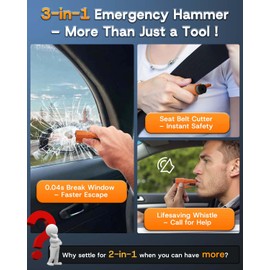 4 Pack Window Breaker Seatbelt Cutter Car Window Breaker Tool – Emergency-Proven 3-in-1 Escape Tool with Glass Breaker, Seatbelt Cutter & Whistle – Portable Keychain Design, Multi-Car Safety Kit