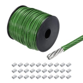 MECCANIXITY 328Ft(100M) Wire Rope 304 Stainless Steel Cable 5/64"(2mm) Vinyl Coated with 30Pcs Aluminum Sleeves for Hanging, Clotheslines, Lifting Green