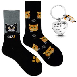 Scinzene Gift for cat lovers, socks with key ring, cat socks 36-42, funny socks, for gift cat lovers, gift ideas for women