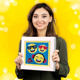 CRAZE DIAMONDZ Starter Set Funny Face - Diamond Painting Children's Emoji Stencil, DIY Diamond Painting Children's Craft Set, 15 x 15 cm