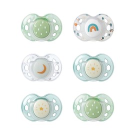 Tommee Tippee Chupones nocturnos que brillan en la oscuridad, diseño simétrico, silicona sin BPA, 18-36 meses, paquete de 6
