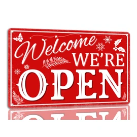 Welcome We're Open Tin Sign Funny Christmas Metal Signs Retro Santa Sign Christmas Wall Art Decor For Home Cafe Shop 8x12 Inch