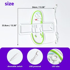 Pickle Neon Sign Anime Rick LED Neon Lights for Wall Decor USB-Powered LED Sign Anime Decor for Man Cave, Bedroom, Game Room, Pickle Party