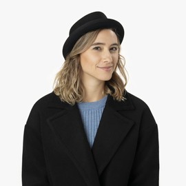 Lipodo Gratus Pork Pie Felt Hat Women/Men - Wool felt hat - Made in Italy - Fedora Summer/Winter - Porkpie with ribbon - Wool Hat - Black , size: 56-57