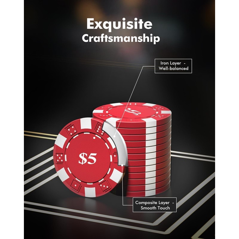 HEITOK Poker Set with Denominations, 300-pcs 11.5g Weighted Numbered Chips,