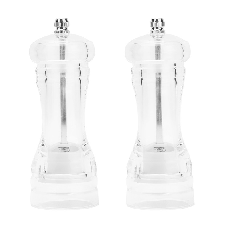 2Pcs Acrylic Manual Grinder Transparent Pepper Salt Mill Spice Jar