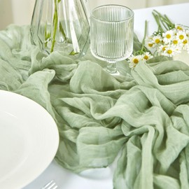 Cheesecloth Table Runner 35x120 Inches for Baby Shower Decorations Gauze Boho Rustic Cheese Cloth Table Runners for Wedding Bridal Shower Birthday Party Table Decor(Sage Green)