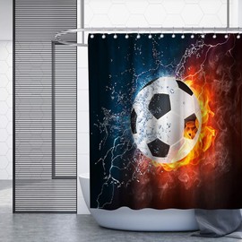 Cool Shower Curtain Sport Soccer Fire and Water Theme Fabric Bathroom Decor Sets with Hooks Waterproof Washable 72 x 72 inches Yellow Black and White