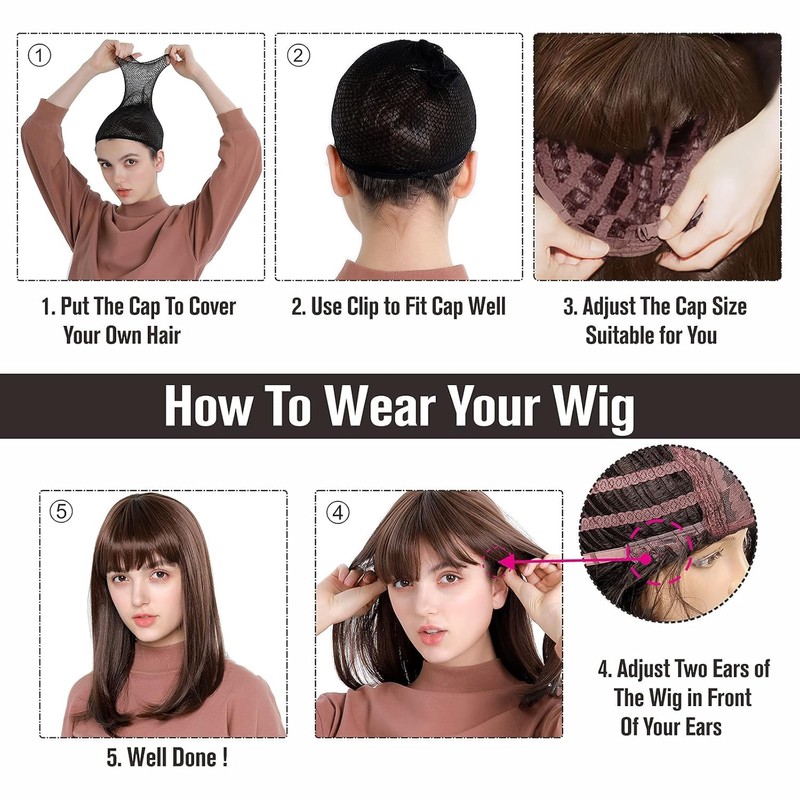 Women Short Grey Bob Wig with Bangs Synthetic Modern Cosplay