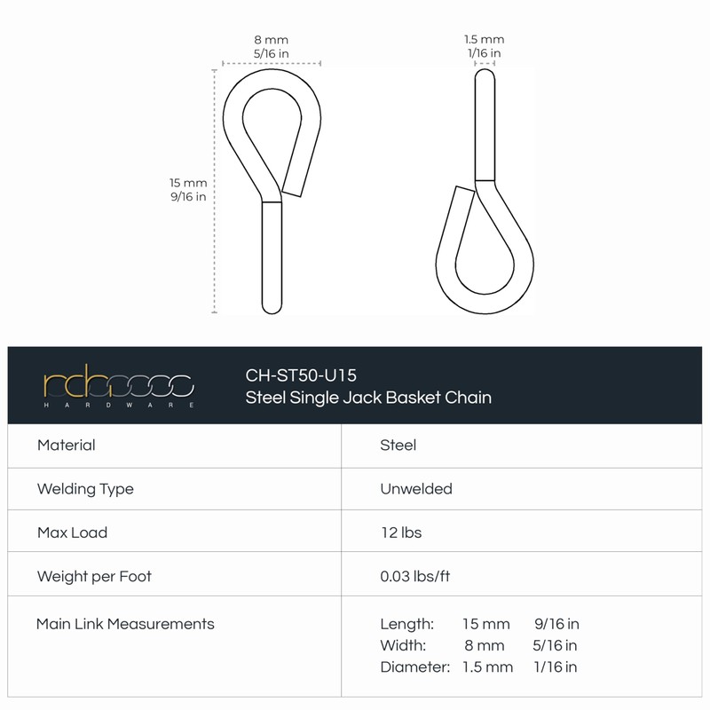 RCH Hardware CH-S50-16-CO-3 Steel Basket Chain, Copper (3 Feet)
