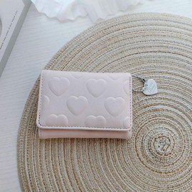 Womens Wallet, Small Trifold Slim Leather Cute Wallet Cash Pocket with Heart chain Coin Purse ID Window Card Holder for Girls and Ladies - Color: Light Pink