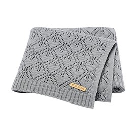mimixiong Baby Blanket 100% Cotton Cellular Blanket Soft Knitted Baby Blankets for Newborn Boys Girls 90 x 70 cm (Grey)