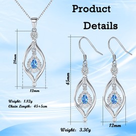 Bewenda Silver Jewellery Sets for Women Girls, 925 Sterling Silver Twist Pendant Necklace & Earrings Set, 2 Piece Jewellery Sets with White/Pink/Blue/Purple Cubic Zirconia, Jewellery Set for Birthday,