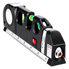 Multipurpose Laser Spirit Level Laser Beam Projection Aligner with Retractable Measuring Tape 3 in 1 Self Level Horizon Cross Standard 180° Vertical 90°, 45°, ±0.029°=±1.0mm/m Bubble Leveler (LVL-03)