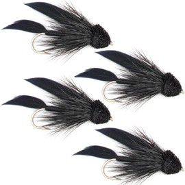 The Fly Fishing Place Black Muddler Minnow Fly Fishing Flies - Bass and Trout Streamers - Set of 4 Flies Size 6